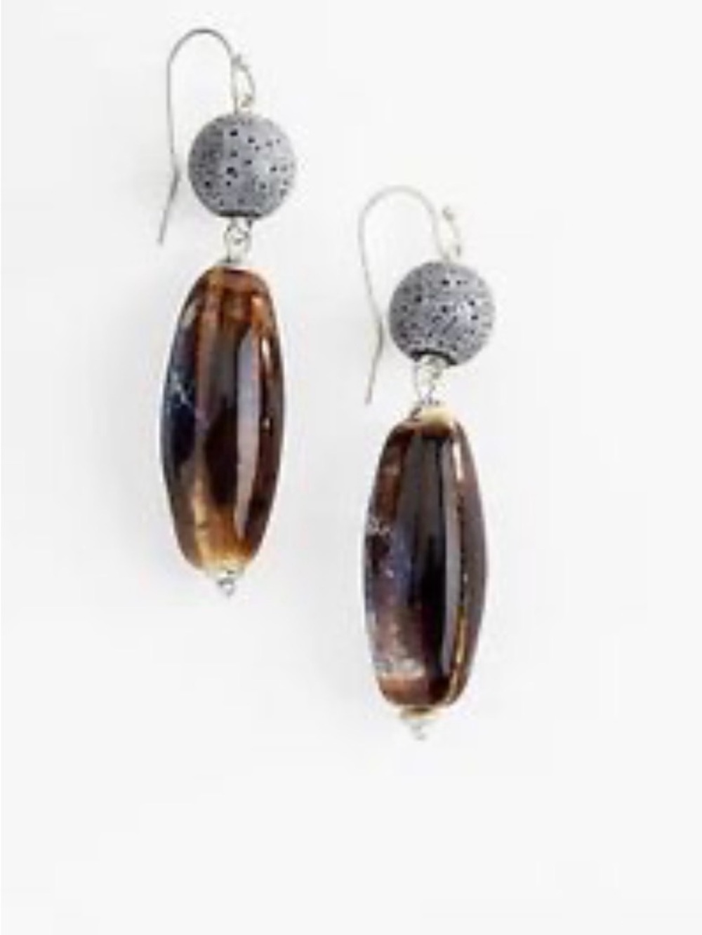 J.Jill Brown & Gray Beaded Lava Stone Drop Dangle Earrings
